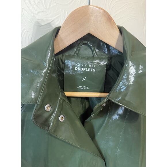 Noisy May Droplets Green PU Coated Rain Jacket Coat Size M Waterproof - Picture 3 of 6